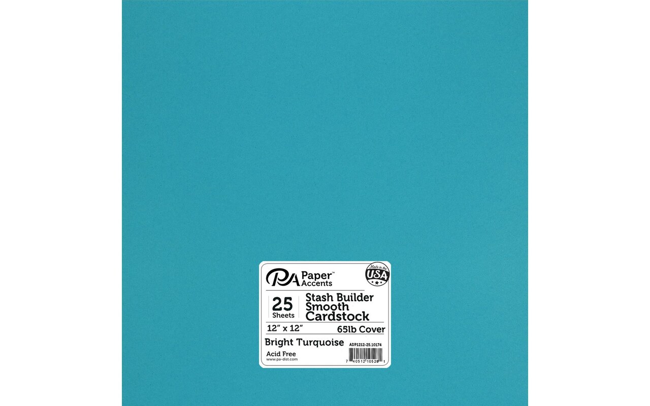 PA Paper Accents Stash Builder Cardstock 12" x 12" Bright Turquoise, 65lb colored cardstock paper for card making, scrapbooking, printing, quilling and crafts, 25 box